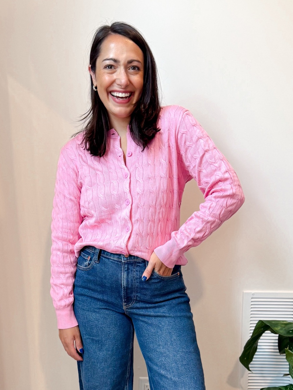 Grace Karin Pink Cable Knit Button-Up Cardigan